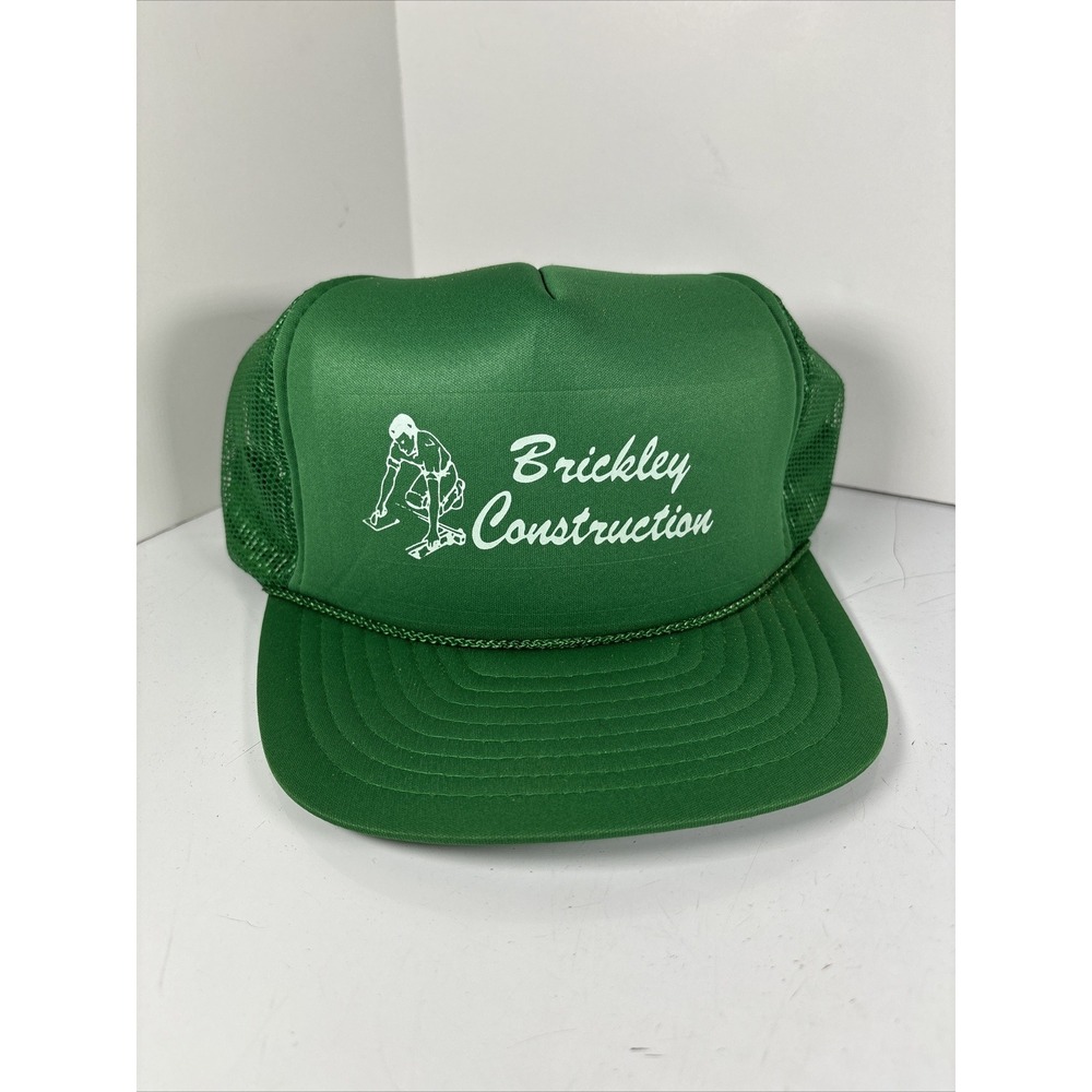 Vintage Brickley Construction Equipment Concrete Snapback Hat Cap Green Workwear